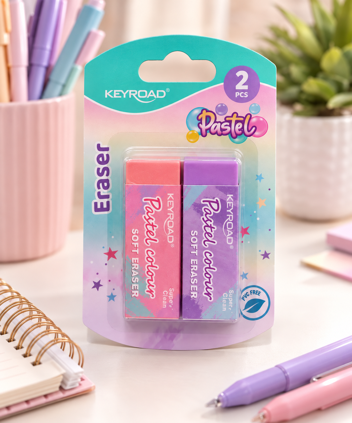 Set 2 gomas de borrar colores pasteles