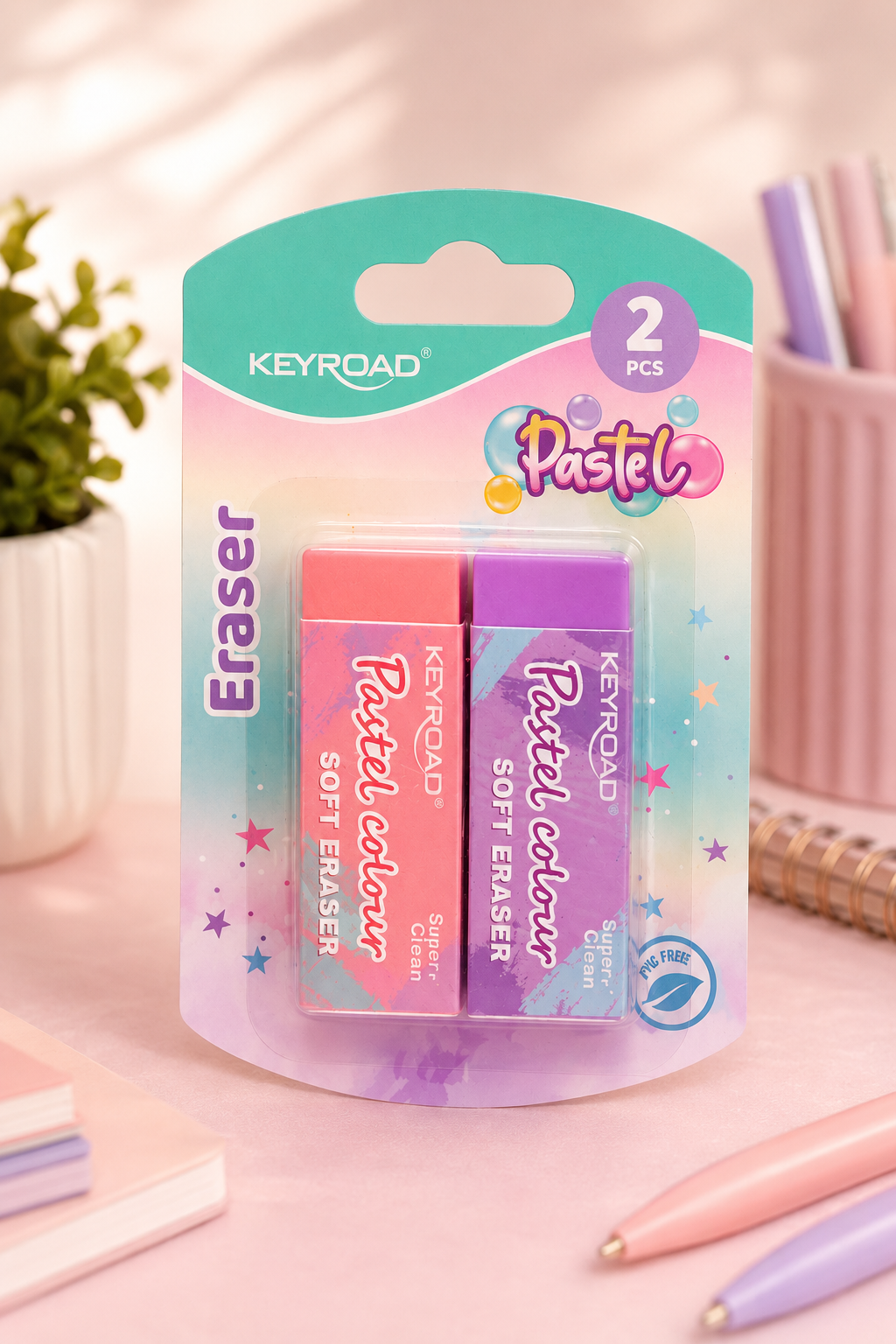Set 2 gomas de borrar colores pasteles