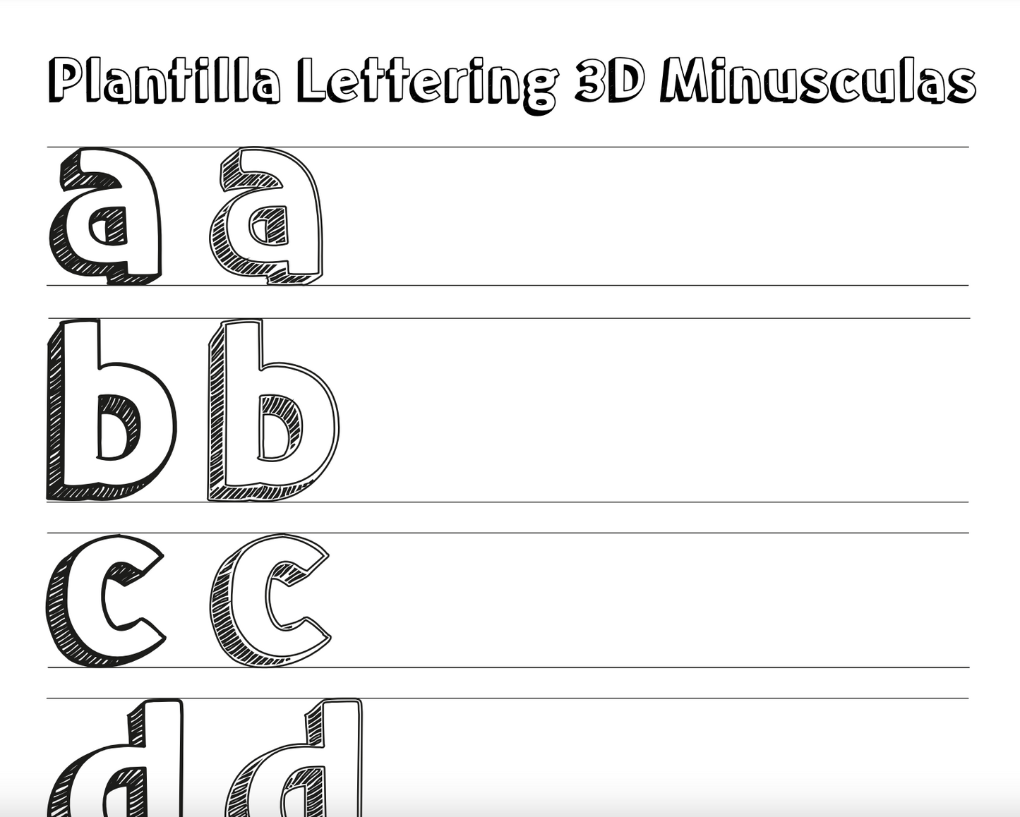 PLANTILLA LETTERING 3D MINUSCULAS