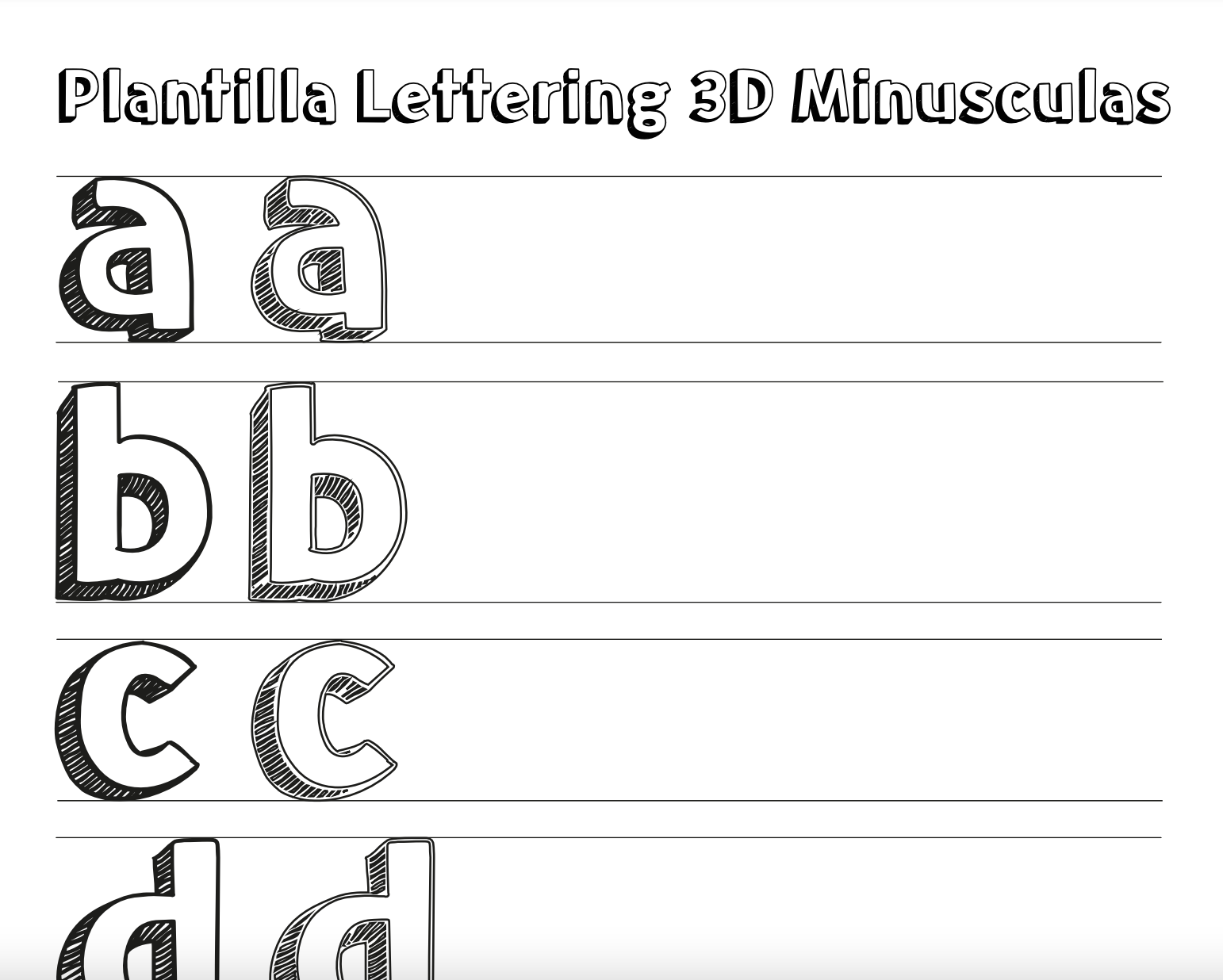 PLANTILLA LETTERING 3D MINUSCULAS