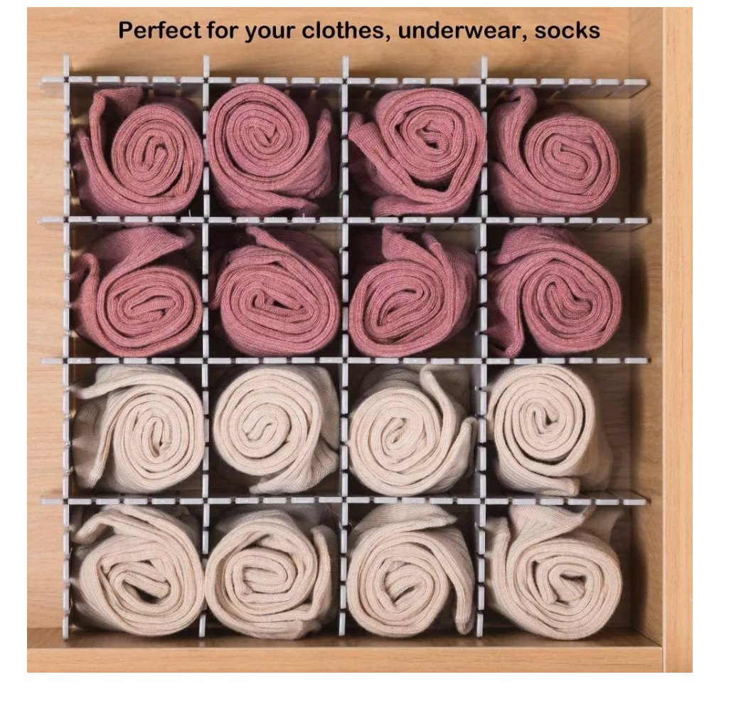 Set 4 Separadores organizadores de cajon, plástico, gris 