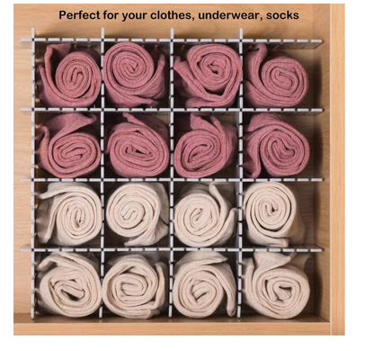 Set 4 Separadores organizadores de cajon, plástico, gris 