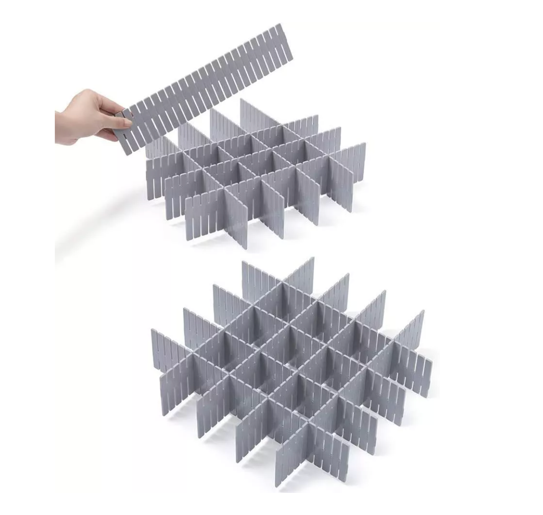 Set 4 Separadores organizadores de cajon, plástico, gris 