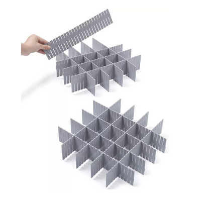 Set 4 Separadores organizadores de cajon, plástico, gris 