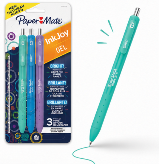 Bolígrafos Paper Mate de gel Inkjoy, paquete de 3 unidades