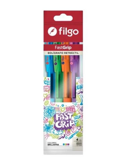 Boligrafos FastGrip 1.0 Flowpack 4 Colores Brillantes
