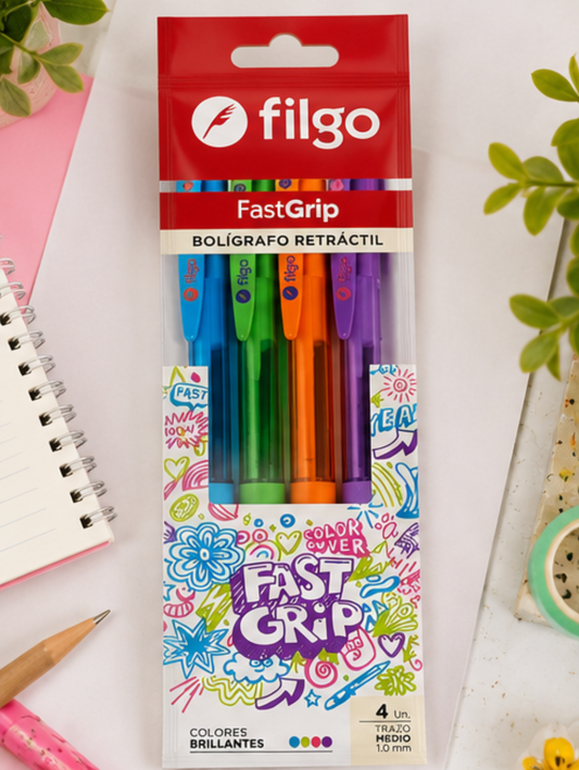Boligrafos FastGrip 1.0 Flowpack 4 Colores Brillantes