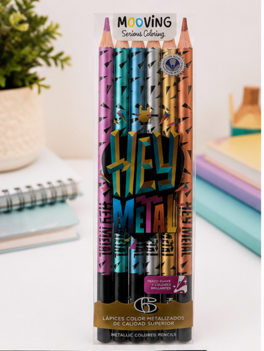 Mooving - Estuche 6 Lápices Colores Metalizados Premium