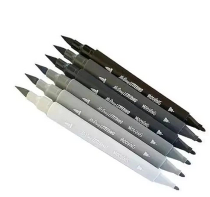 Set 6 Brush Doble Punta Escala Grises Premium Mooving