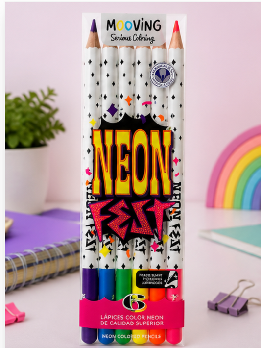 SET 6 LAPICES COLORES NEON PREMIUM MOOVING