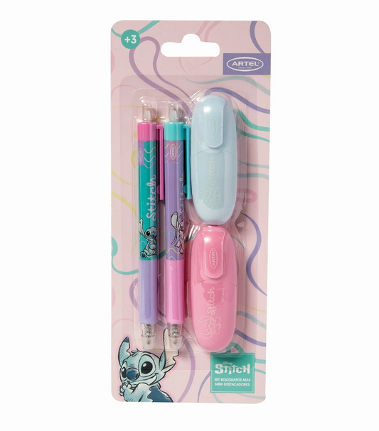 Set 2 Bolígrafos Y 2 Destacadores Stitch Artel