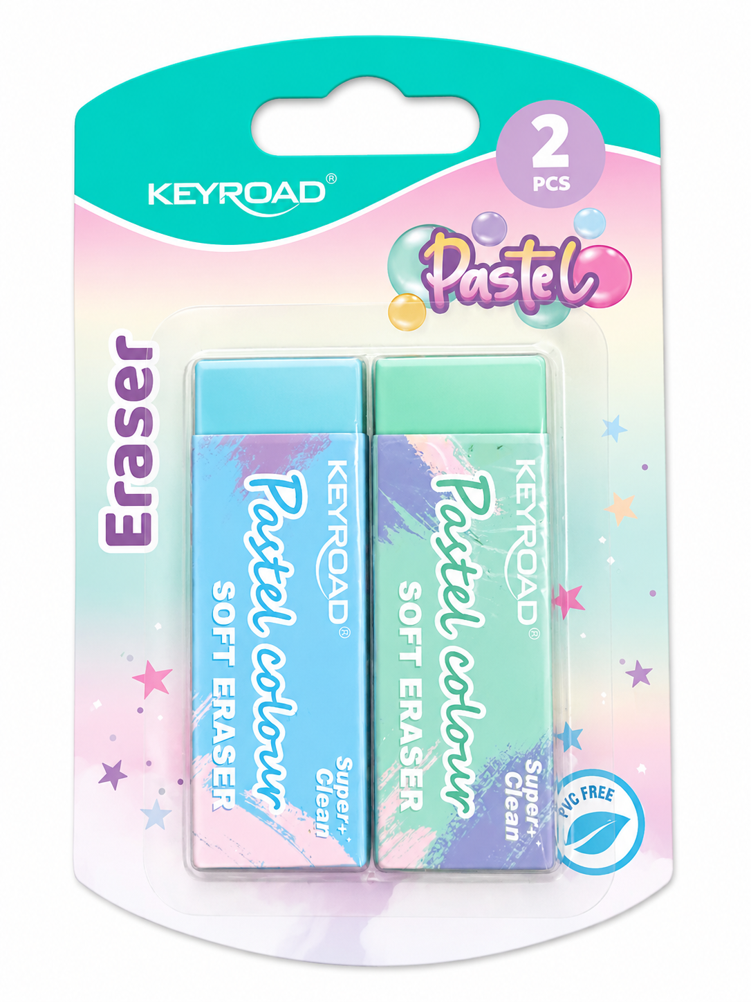 Set 2 gomas de borrar colores pasteles celestes